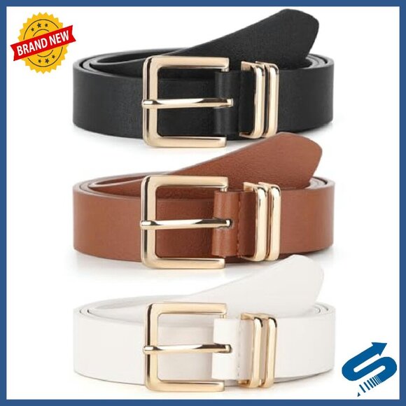 3 Pack Faux Leather Belts Gold Buckle Women\'s Jeans Accessories main image 5